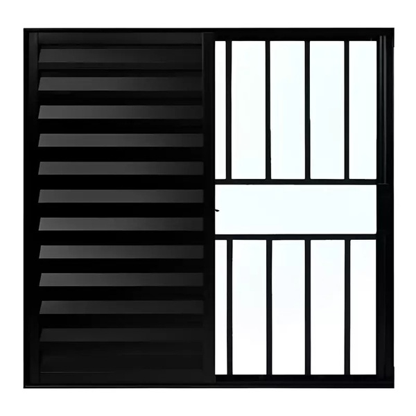 Janela De Alumínio Preto Veneziana De Correr 3 Folhas Com Gra