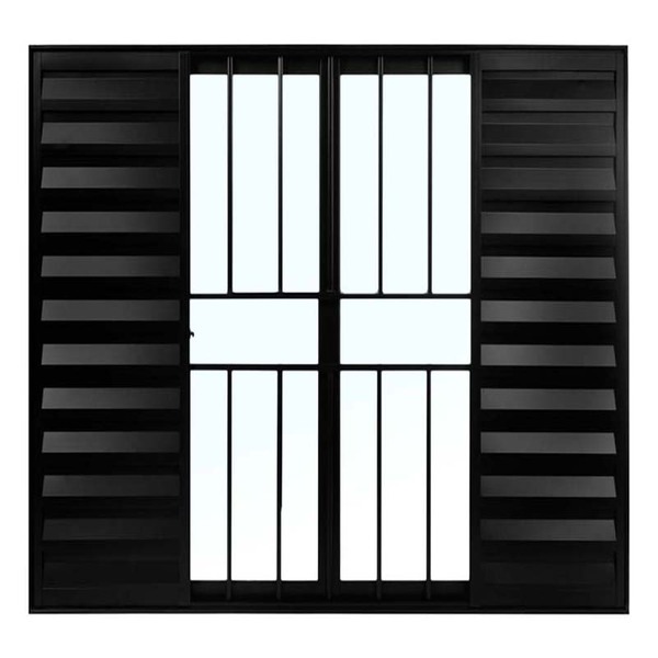 Janela De Alumínio Preto Veneziana De Correr 6 Folhas Com Gra