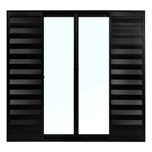 Janela De Alumínio Preto Veneziana De Correr 6 Folhas Sem Gra