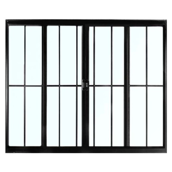 Janela De Alumínio Preto Vitro De Correr 4 Folhas Com Grade C