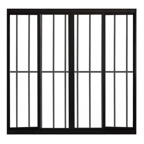 Janela De Alumínio Preto Vitro De Correr 4 Folhas Com Grade H