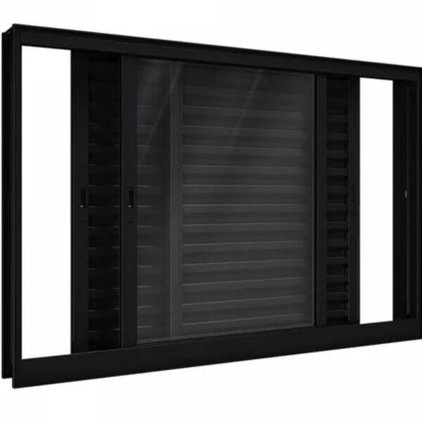 Janela De Alumínio Veneziana 03 Folhas Preto Maxx - 100x100