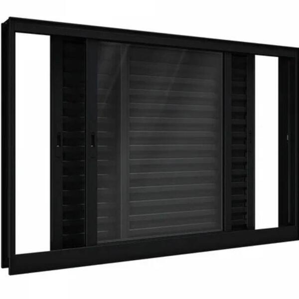 Janela De Alumínio Veneziana 03 Folhas Preto Maxx - 120x120