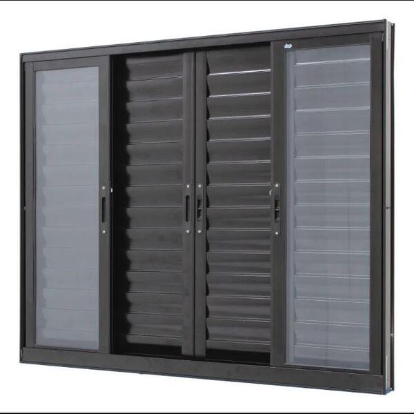 Janela De Alumínio Veneziana 06 Folhas Preto Maxx - 100x100