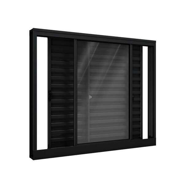 Janela De Alumínio Veneziana 100 X 120 X 10 Cm Preto 3 Folhas