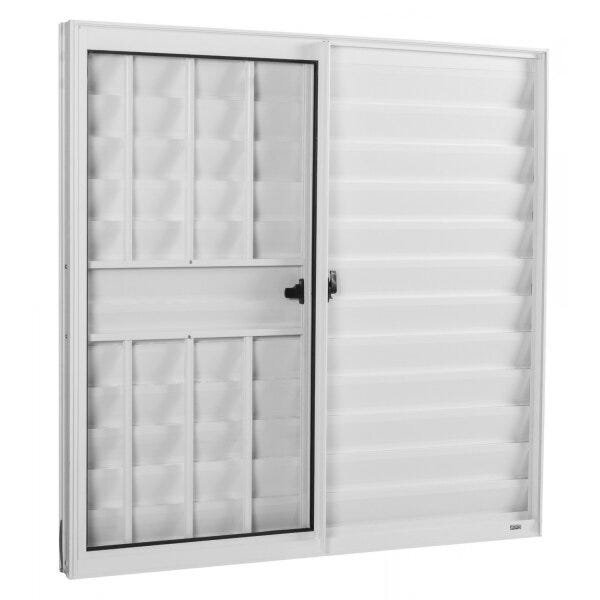 Janela De Alumínio Veneziana 100x100cm 3 Folhas 1 Fixa Com Gr