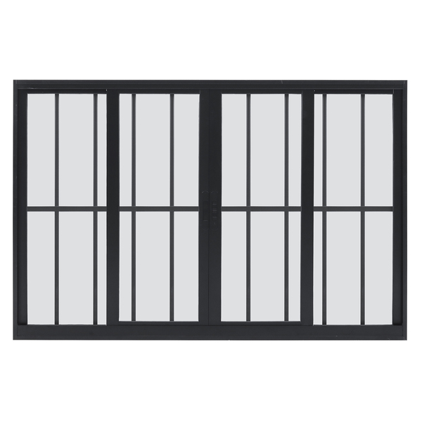 Janela de Correr 4 Folhas 1,00x1,20m Alumínio Pintado Preto Grade quadrada Linha Vivace Artens