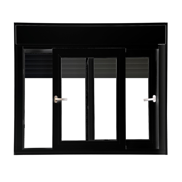 Janela de Correr 2 Folhas Alumínio Pintado Preto com Persiana Blackout 220V 1,20x1,50m Linha Veneza 3A Alumínio