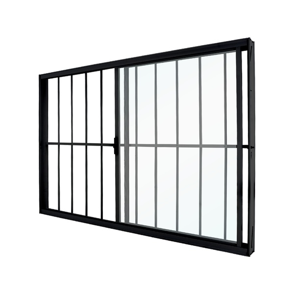 Janela de Correr 2 Folhas Alumínio Pintado Preto Classic Grade Vertical com Vidro Transparente 100x100cm CRV