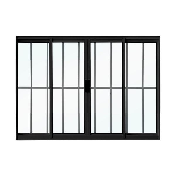 Janela de Correr 4 Folhas Alumínio Pintado Preto Classic Grade Vertical com Vidro Transparente 100x100cm CRV
