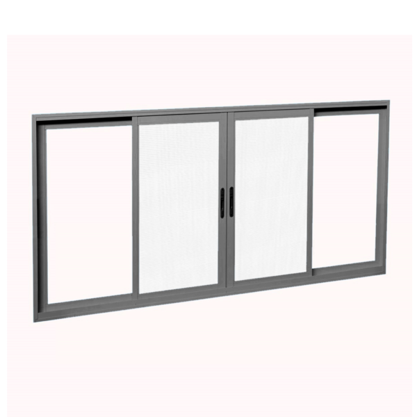 Janela de Correr 4 Folhas Alumínio Pintado Cinza com Tela Mosquiteira Sob Medida Linha 25 OGB Esquadrias