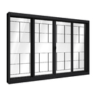 Janela de Correr 4 Folhas Aço Pintado Preto Aço Pronto Grade Quadrada com Vidro 100x120cm Riobras