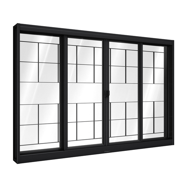 Janela de Correr 4 Folhas Aço Pintado Preto Aço Pronto Grade Quadrada com Vidro 100x200cm Riobras