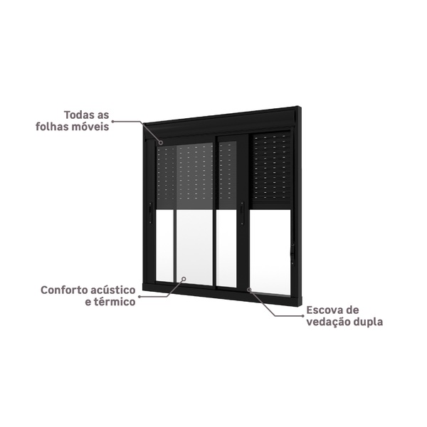Janela de Alumínio de Correr 2 Folhas 1,20x1,20m com Persiana