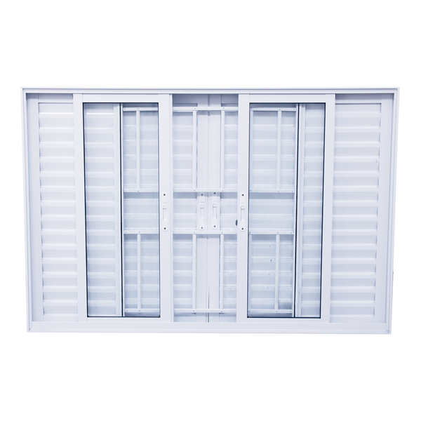 Janela Veneziana de Correr 6 Folhas Alumínio Pintado Branco com Grade Vertical 1,00x1,50m Linha Idea 3A Alumínio