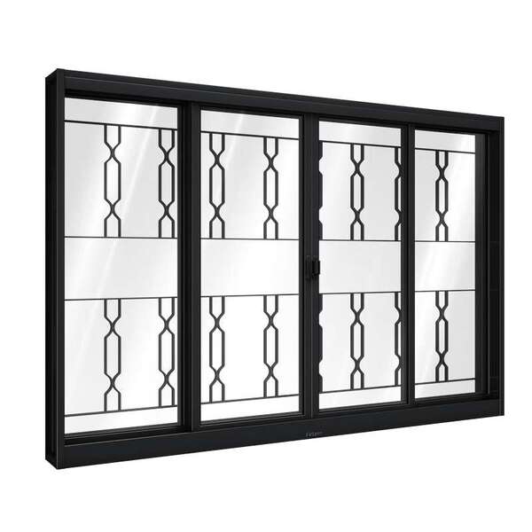Janela De Correr De Aço 100 X 200 X 12 Cm Preto 4 Folhas Grad