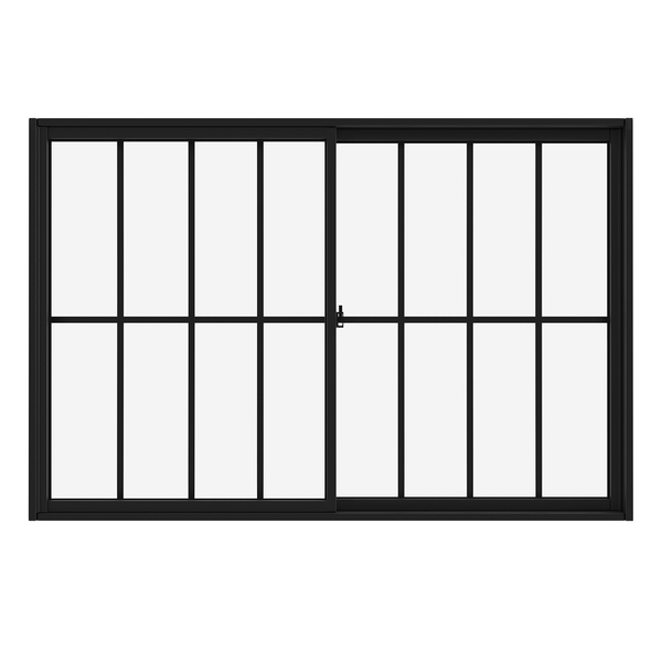 Janela de Correr 2 Folhas Alumínio Pintado Preto Linha Slim com Grade Vertical e Vidro Liso Incolor 1,00x1,50m Líder