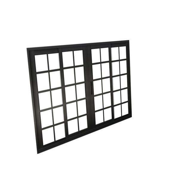 Janela de Correr 4 Folhas Alumínio Pintado Preto Linha Palace com Grade e Vidro Comum Incolor 1,00x2,00m Líder