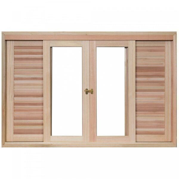 Janela De Madeira Veneziana De Correr 120x150cm Com Caixilho