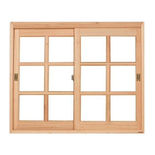 Janela De Madeira Vitro Correr Quadriculado 2 Folhas Móveis R