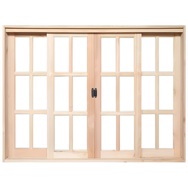 Janela De Madeira Vitro De Correr Quadriculado Reto Eucalipto