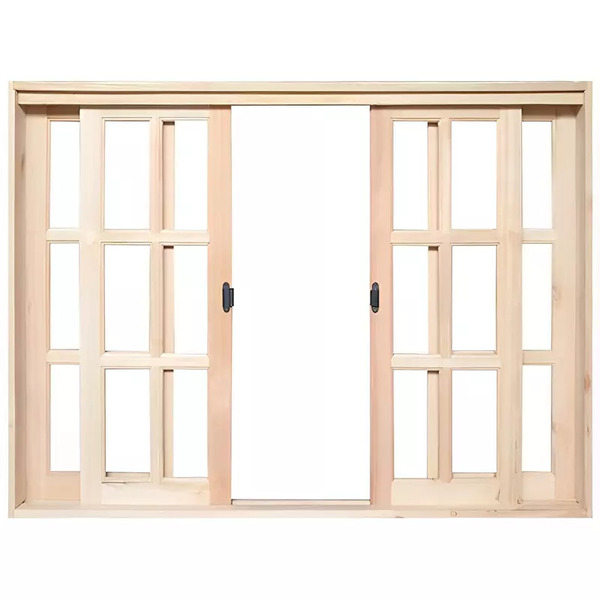 Janela De Madeira Vitro De Correr Quadriculado Reto Eucalipto