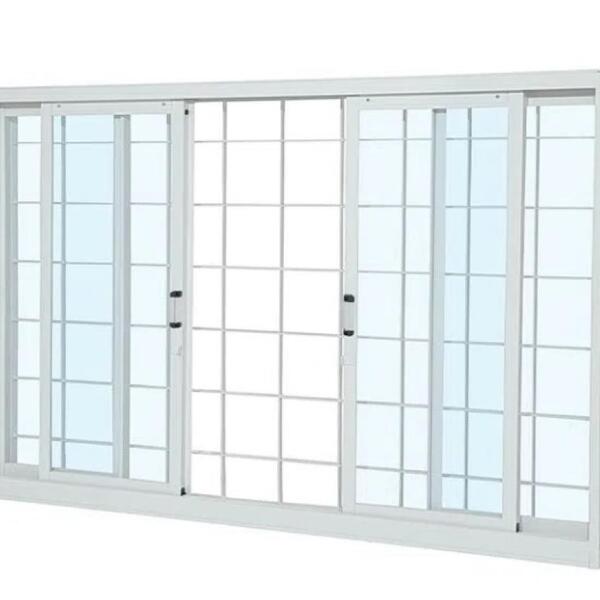 Janela Em Aço Galvanizado Gold 04 Folhas Com Grade Branca - 1