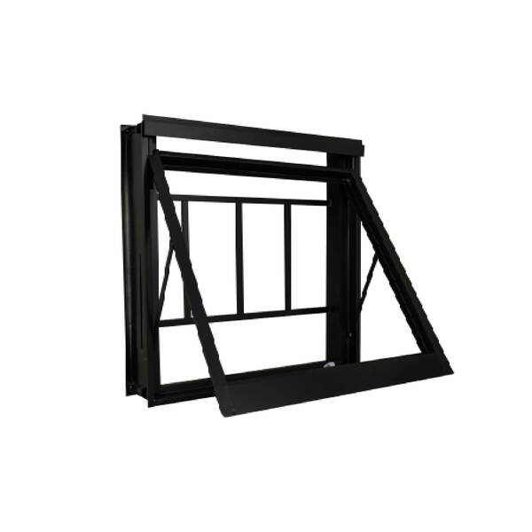 Janela Maxim-ar 2 Folhas Alumínio Pintado Preto Stander Grade Vertical com Vidro Transparente 60x60cm CRV
