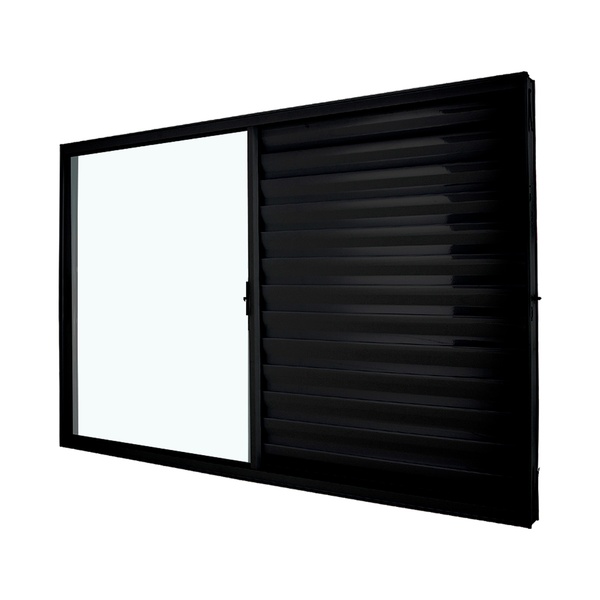 Janela Veneziana 3 Folhas Alumínio Pintado Preto Classic com Vidro Transparente 100x100cm CRV