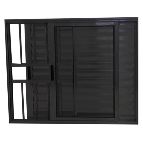 Janela Veneziana 3 Folhas Alumínio Preto Linha 25 Com Grade -