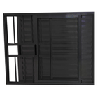 Janela Veneziana 3 Folhas Alumínio Preto Linha 25 Com Grade -