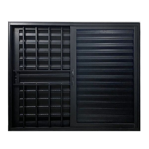 Janela Veneziana 3 Folhas Alumínio Preto Linha 25 Com Grade M