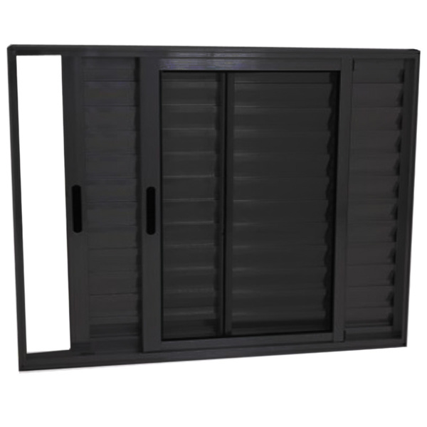 Janela Veneziana 3 Folhas Alumínio Preto Linha 25 - Dc Medida