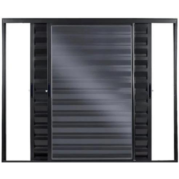 Janela Veneziana 3 Folhas Móveis 1,20x1,50 Alumínio Preto S/g