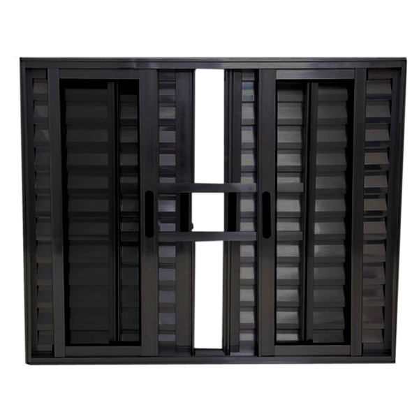 Janela Veneziana 6 Folhas Alumínio Preto Linha 25 Com Grade -