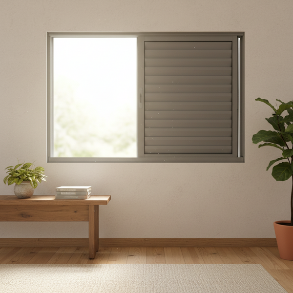 Janela de Alumínio Veneziana 3 Folhas 100x150cm com Vidro 3mm Vivace Isoxa Cinza