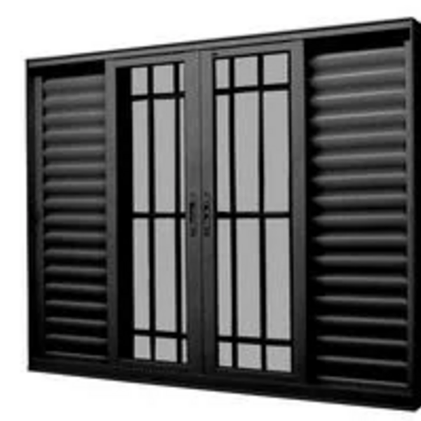 Janela Veneziana Alumínio Preto 100x150x16cm 6 Folhas Com Gra