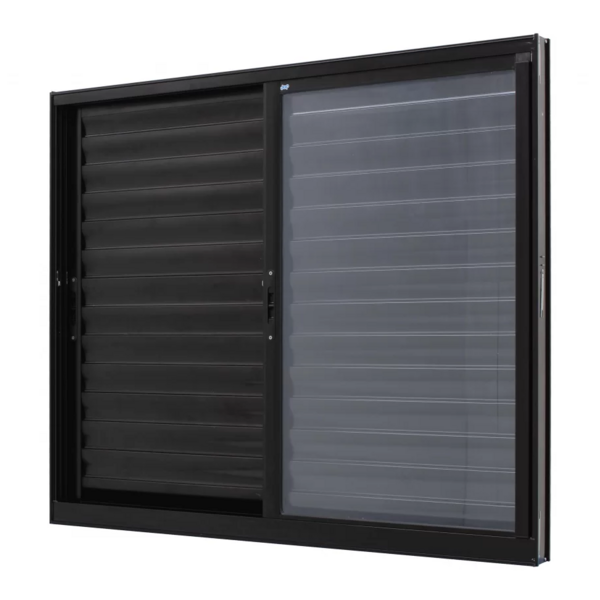 Janela Veneziana Alumínio Preto 120x150 3 Folhas Móveis Sem G