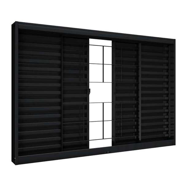 Janela Veneziana De Aço 100 X 150 X 6,5 Cm Preto 4 Folhas Gra
