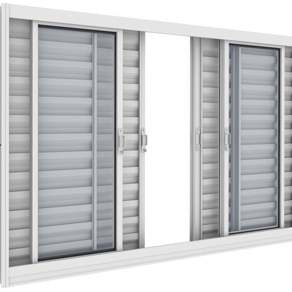 Janela Veneziana De Aço 100x200cm 6 Folhas - Cor: Branco Preto