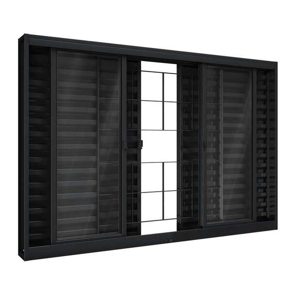 Janela Veneziana De Aço 120 X 150 X 12 Cm Preto 6 Folhas Grad