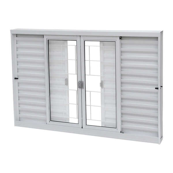 Janela Veneziana Em Aço Branco 100x200x14 Cm 6 Folhas Grade Q