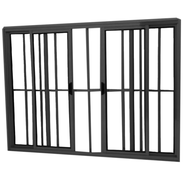 Janela Vitro 4 Folhas Alumínio Preto Linha Modular Com Grade