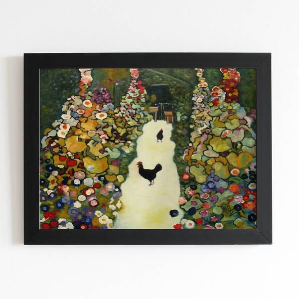 Jardim Galinhas Gustav Klimt Quadro Moldura Preta 60x40cm