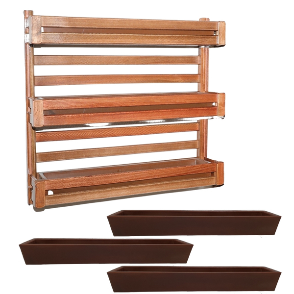 Jardim Vertical De Madeira 46x83cm e 3 Jardineiras Marrom