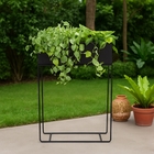 Jardineira Jumbo em Metal 60x22x90cm de Chão Preto Flower Maxeb