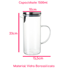 Jarra Vidro Borossilicato 1,5l Tampa Inox Resistente
