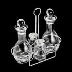 Jg 4pc Galheteiro De Vidro De Prata Aramado