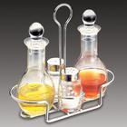 Jg 4pc Galheteiro De Vidro De Prata Aramado