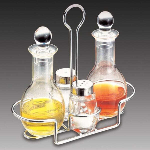 Jg 4pc Galheteiro De Vidro De Prata Aramado